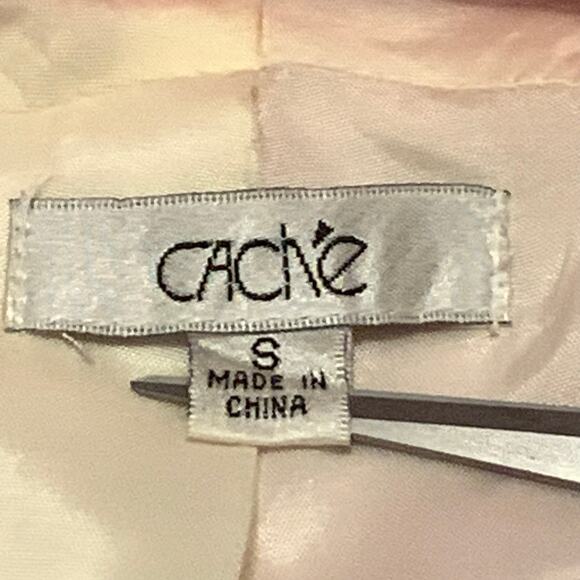 Cache Womens Jacket Pink White Bright Floral Sz. Small Balloon Sleeves Zip Front - Picture 3 of 15